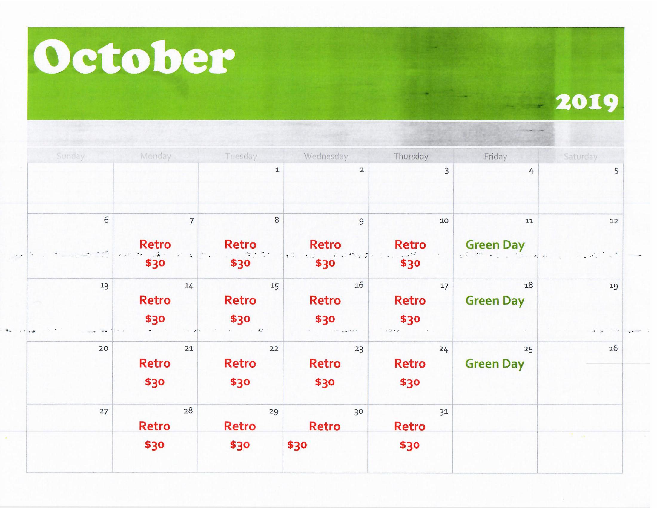 October golf calendar