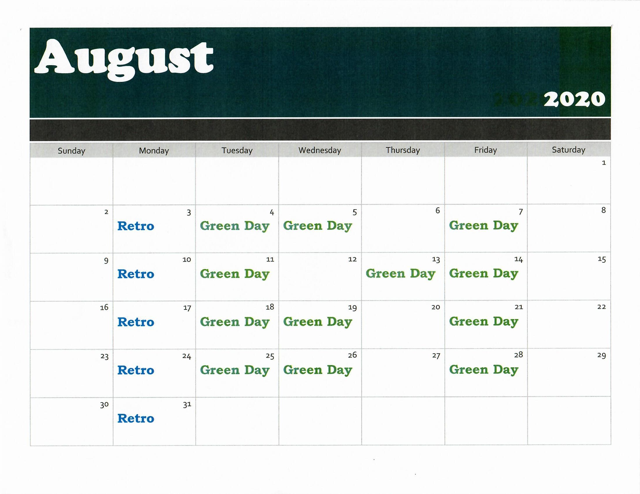August golf calendar