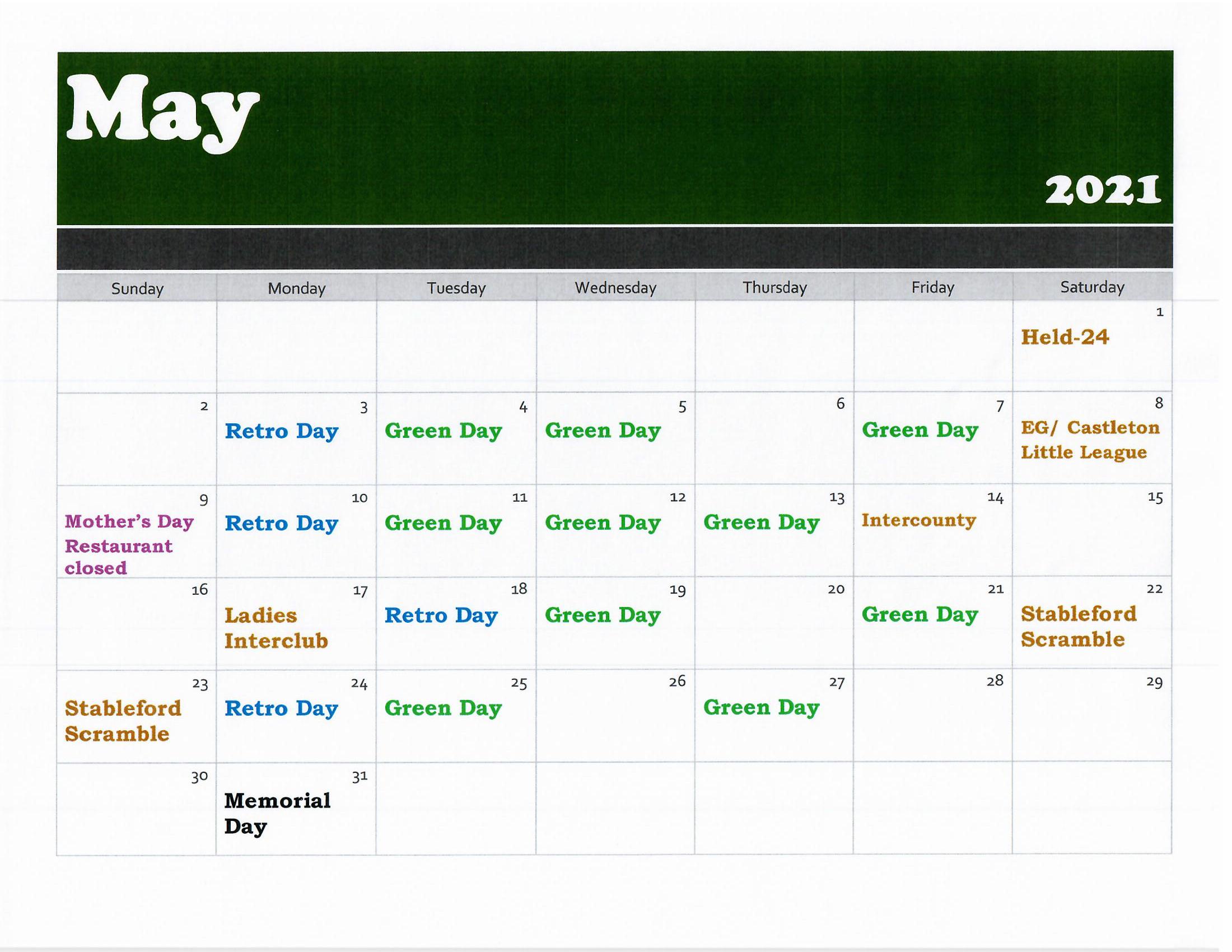 May golf calendar