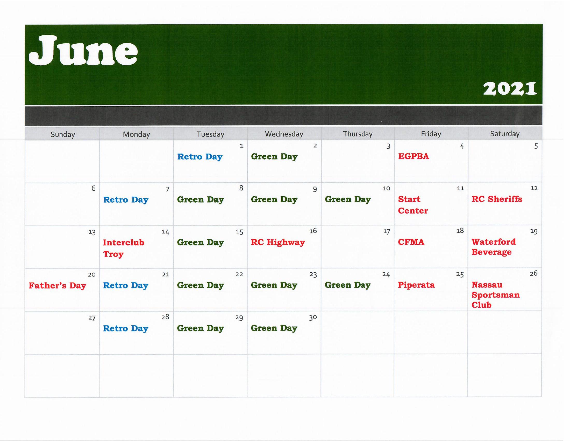 June golf calendar