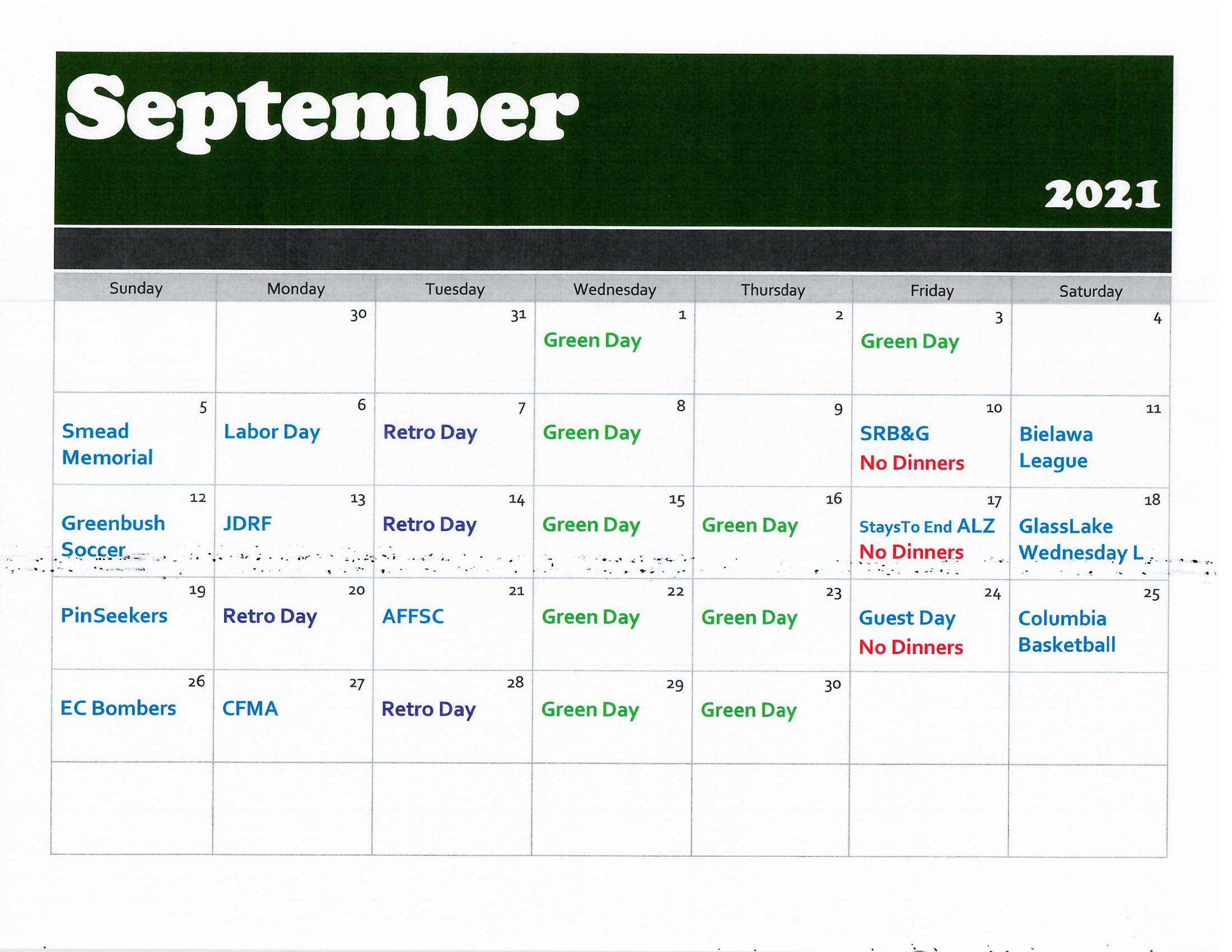 September Golf Calendar