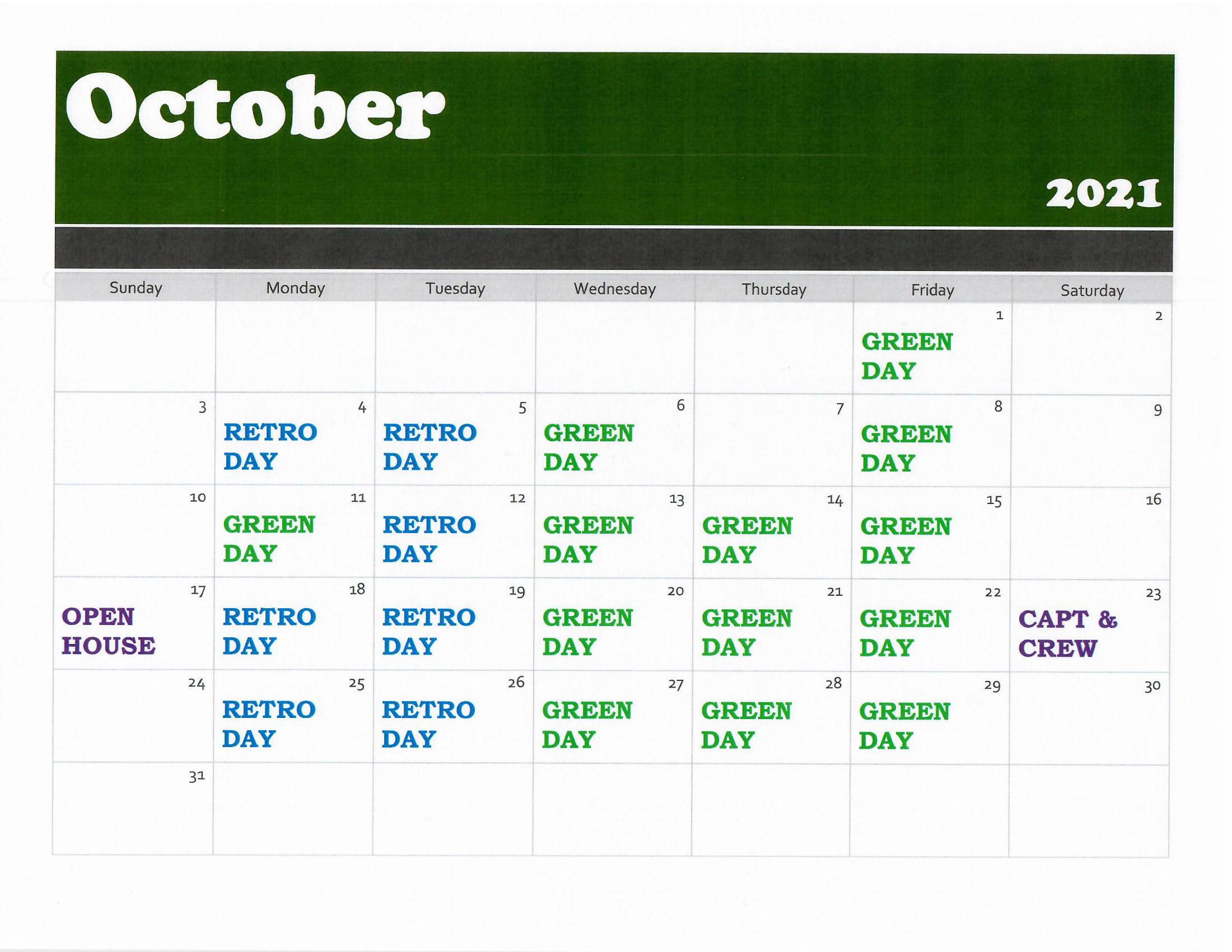 October golf calendar