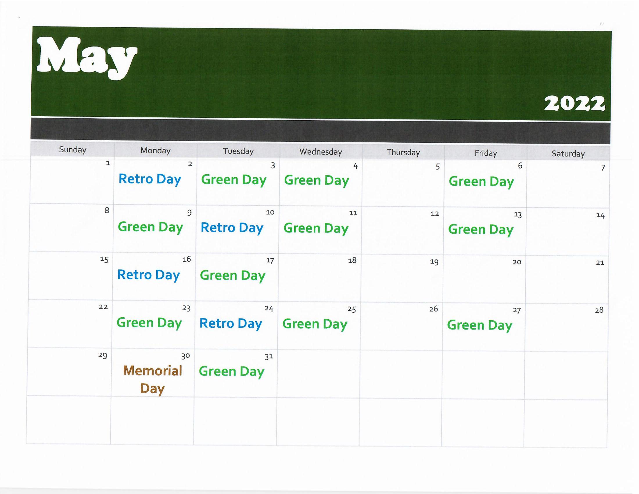 May golf calendar