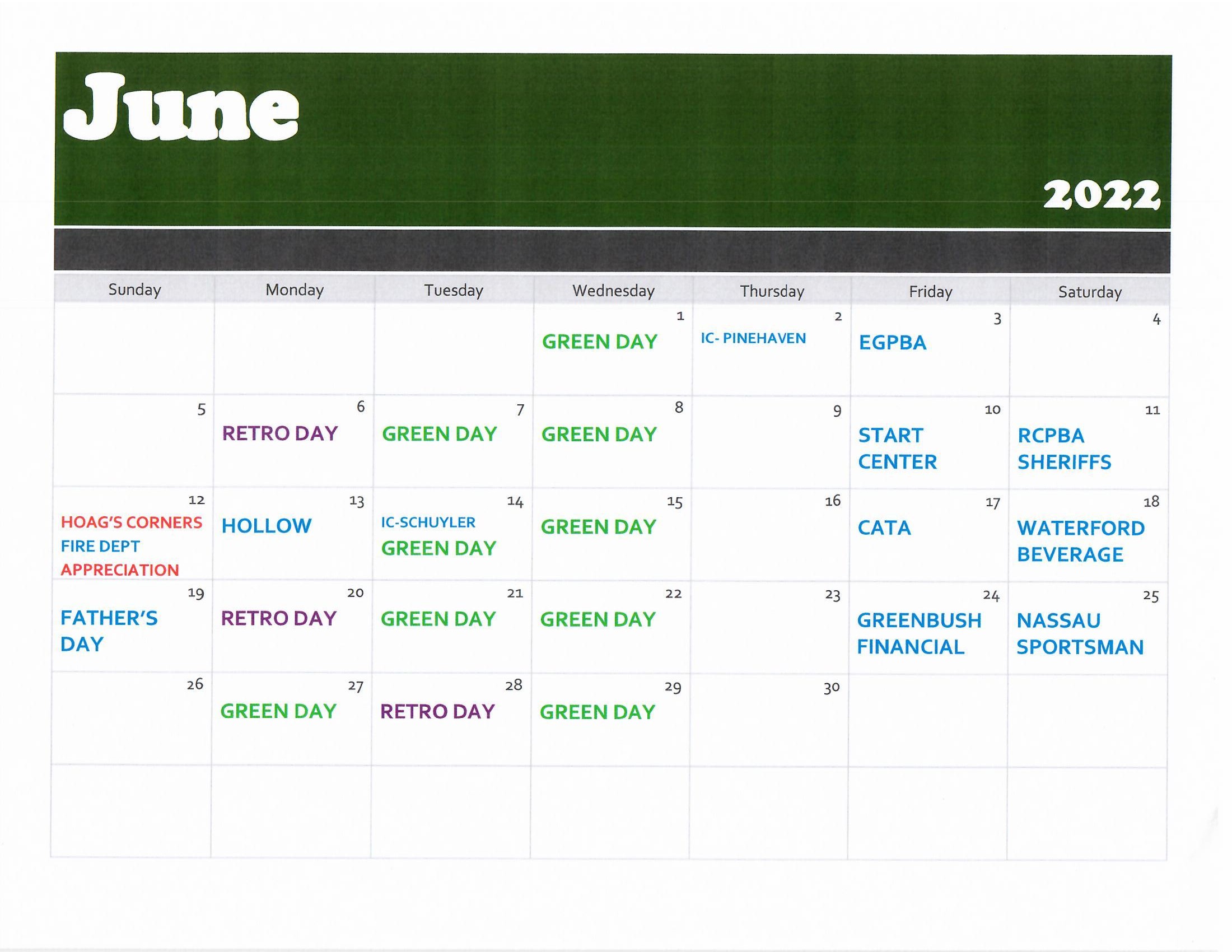 June golf calendar