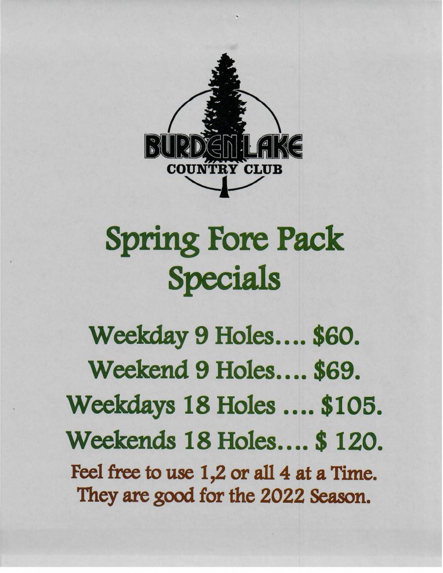 Golf Rates Weekly Specials Burden Lake Country Club Golf Rates Weekly Specials Burden Lake Country Club