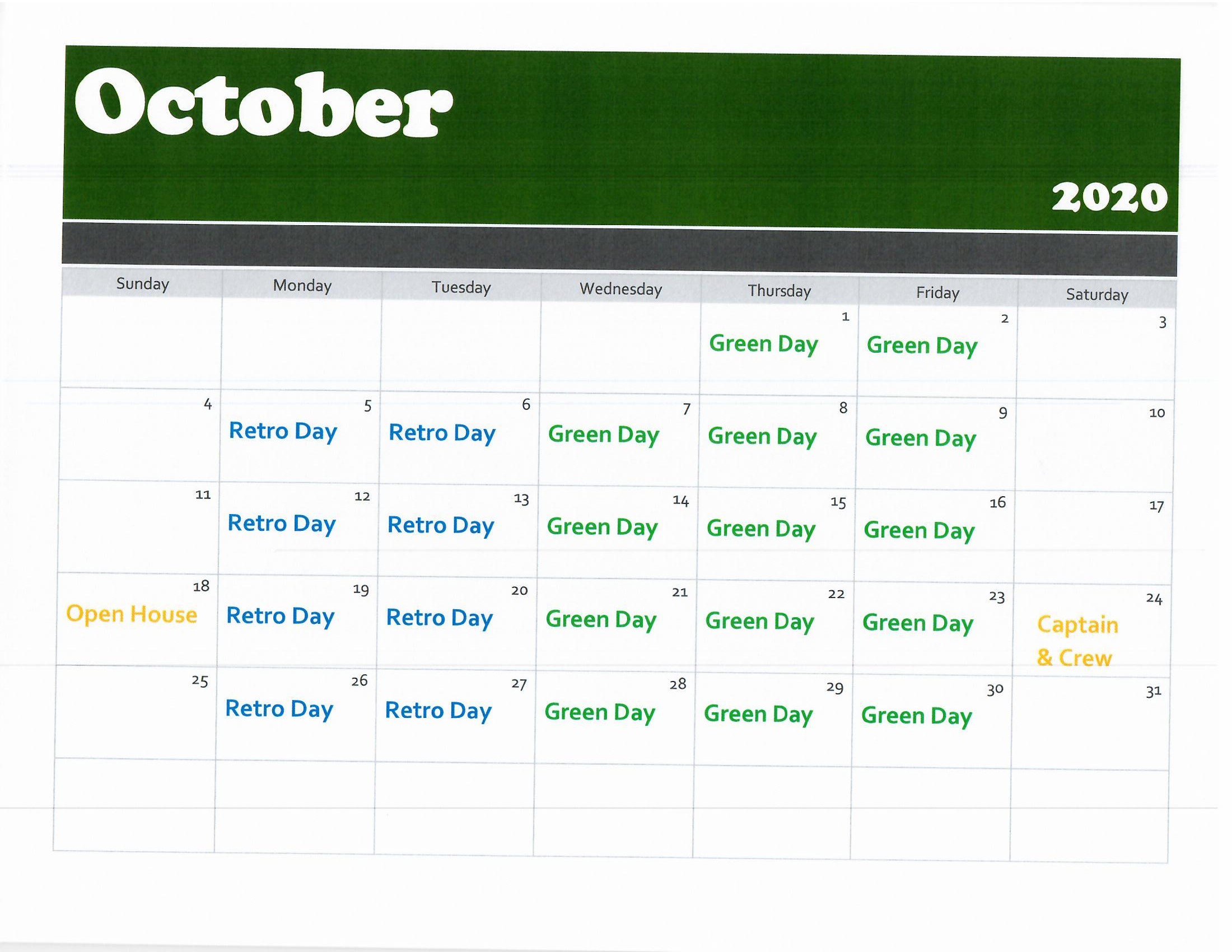 October golf calendar